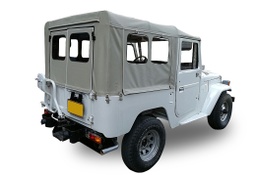 [T4075 ZIPP BEIG CL S&H] Soft Top FJ40/FJ42 S&H (Rear Zipper, Khaki / Beige, Clear)